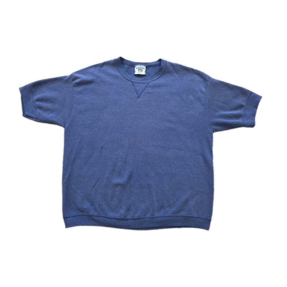 Vintage Lee Sweatshirt XL Made USA Navy Blue Short Sleeve V Stitch Cotton Blend